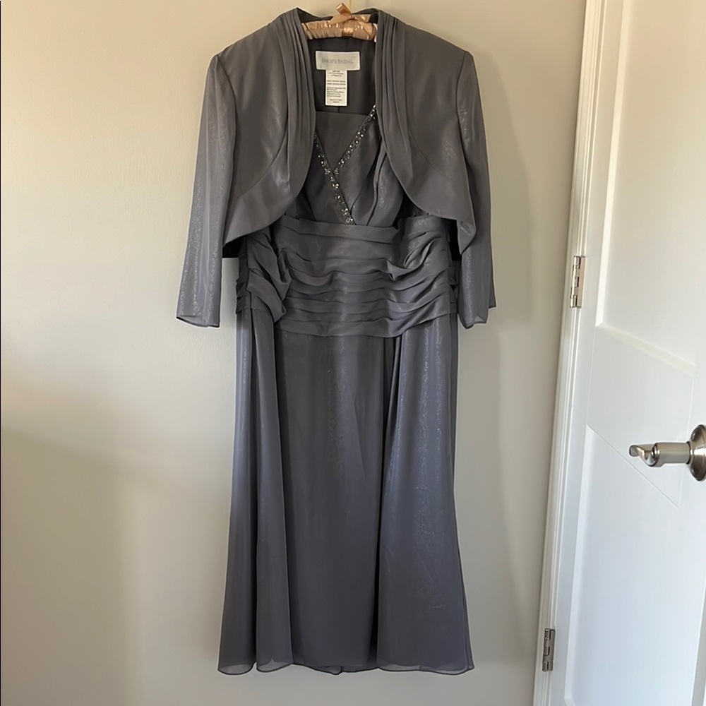 David’s Bridal Gray Evening Dress with Jacket. Shimmery Gray. Size 20W